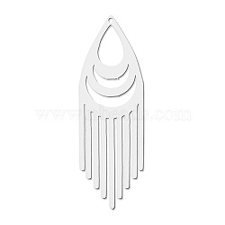 Non-Tarnish 201 Stainless Steel Pendants, Laser Cut, Tassels, Stainless Steel Color, 43x14x1mm, Hole: 1mm(STAS-S105-LA767-1)