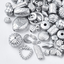 Plated Acrylic Beads, Mixed Style, Silver Color Plated, 8~17x4~11x4~11mm, Hole: 1~3mm(X1-MACR-R546-09A)