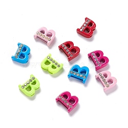 Spray Painted Zinc Alloy Slide Charms,with Crystal Rhinestone, Letter Slide Charms, Mixed Color, Letter.B, 11.5~13mm(ALRI-WH0005-13B)