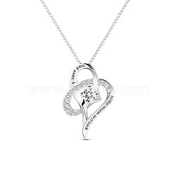 TINYSAND Rhodium Plated 925 Sterling Silver Heart to Heart Necklace, with Cubic Zirconia, Platinum, 13.5 inch(TS-N463-S)