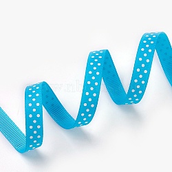 Polka Dot Ribbon Grosgrain Ribbon, Deep Sky Blue, three points on an oblique line, about 3/8 inch(10mm) wide, 50yards/roll(45.72m/roll)(RC10mm-20)