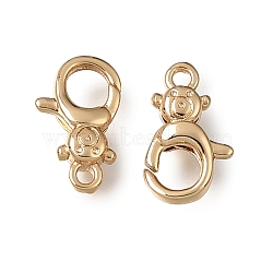 Brass Lobster Claw Clasps, Bear, Nickel Free, Real 18K Gold Plated, 12x7x3mm, Hole: 1.4mm(KK-CBA4292-07G)