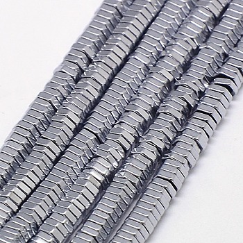 Electroplate Non-magnetic Synthetic Hematite Beads Strands, Hexagon, Grade A, Platinum Plated, 2x1mm, Hole: 1mm, about 400pcs/strand, 16 inch