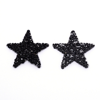 Star Rhinestone Patches, Iron/Sew on Appliques, Costume Accessories, for Clothes, Bag Pants, Shoes, Cellphone Case, Black, 37x40x2.5mm