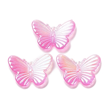 Acrylic Pendants, AB Color Plated, Butterfly, Old Rose, 20x26x3mm, Hole: 1.4mm