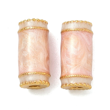 Alloy Enamel Beads, Column, Golden, Misty Rose, 14.5x7.5mm, Hole: 2.5mm