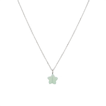 Stainless Steel Cable Chain Necklace, Star Natural Green Aventurine Pendant Necklace for Women, 17-3/4 inch(45cm)
