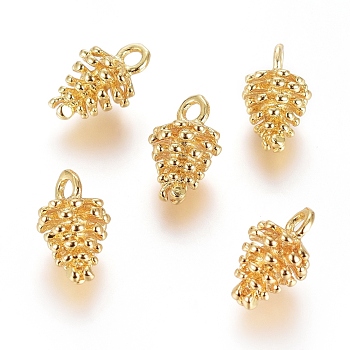 Brass Pendants, Long-Lasting Plated, Pine Cone, Real 18K Gold Plated, 12.5x8mm, Hole: 1.8mm