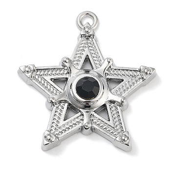 Alloy Rhinestone Pendants, Star Charm, Platinum, Jet, 38x36x6.5mm, Hole: 2.5mm