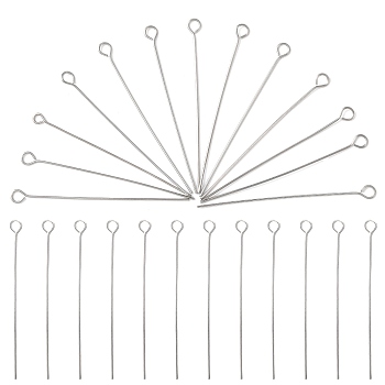 600Pcs 304 Stainless Steel Eye Pins, Stainless Steel Color, 40mm, Pin: 0.5mm, Head: 3mm, Hole: 1.8mm