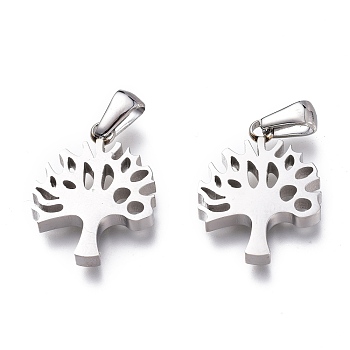 304 Stainless Steel Pendants, Manual Polishing, Tree of Life, Stainless Steel Color, 21.5x16x3mm, Hole: 6x2.5mm