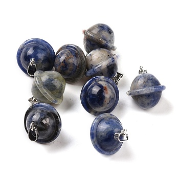 Natural Sodalite Pendants, Planet Charms, with Platinum Plated Alloy Snap on Bails, 19.5~21.5x18~18.5mm, Hole: 5.5x3.3mm