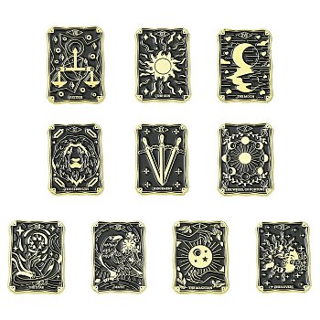 10Pcs 10 Styles Alloy Enamel Pins, Tarot Card, Mixed Shapes, 30~30.5x21~22.5mm, 1pc/style