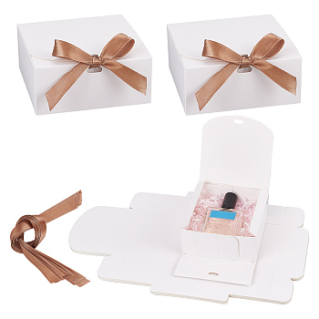 Square Cardboard Paper Jewelry Gift Boxes, with Ribbon, for Anniversaries, Weddings, Birthdays, White, Finished Product: 11.5x11.5x5cm
