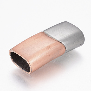 304 Stainless Steel Magnetic Clasps with Glue-in Ends, Rectangle, Rose Gold & Stainless Steel Color, 29x14x8mm, Hole: 6x12mm