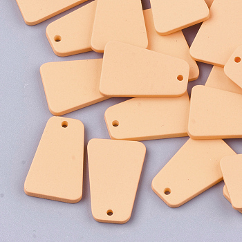 Spray Painted Acrylic Pendants, Rubberized Style, Trapezoid, Sandy Brown, 23x15x2.5mm, Hole: 2mm