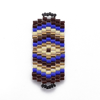 MIYUKI & TOHO Handmade Japanese Seed Beads Links, Loom Pattern, Rectangle, Colorful, 34~35x14~14.5x1.6~2mm, Hole: 1.8~2mm