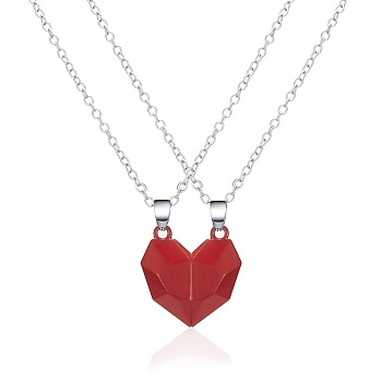 Valentine's Day Stainless Steel Magnetic Heart-shaped Couples Necklace Set with Peach Heart Pendant, Red