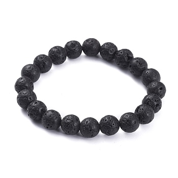 Natural Lava Rock Beads Stretch Bracelets, Round, Inner Diameter: 2-1/2 inch(6.4cm), Bead: 10.5mm