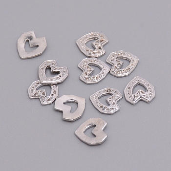 Alloy Cabochons, Nail Art Decoration Accessories, Heart with Grid, Cadmium Free & Lead Free, Platinum, 8x7x1mm