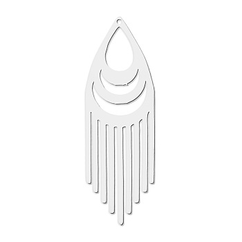 201 Stainless Steel Pendants, Laser Cut, Tassels, Stainless Steel Color, 43x14x1mm, Hole: 1mm