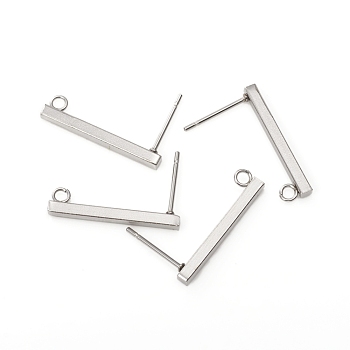 304 Stainless Steel Stud Earring Findings, Rectangle, Stainless Steel Color, 20x2mm, Hole: 1.6mm, Pin: 0.7mm