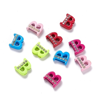 Spray Painted Zinc Alloy Slide Charms,with Crystal Rhinestone, Letter Slide Charms, Mixed Color, Letter.B, 11.5~13mm