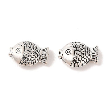 Tibetan Style Zinc Alloy Fish Beads, Antique Silver, 12x8x4mm, Hole: 1mm