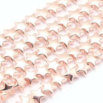 Electroplate Non-magnetic Synthetic Hematite Beads Strands, Grade AA, Long-Lasting Plated, Star, Light Rose Gold Plated, 6x6mm, Hole: 0.8mm, about 85pcs/strand, 15.7 inch(40cm)