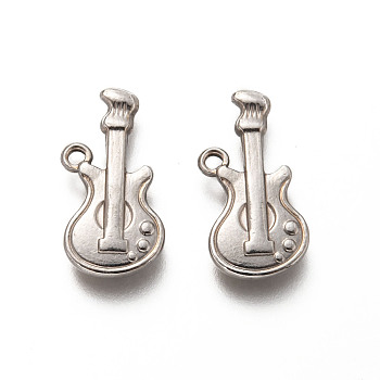 201 Stainless Steel Pendants, Guitar, Stainless Steel Color, 21x10.5x3mm, Hole: 1.4mm