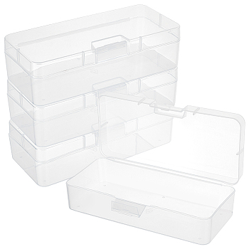 Plastic Bead Containers with Hinged Lid, Rectangle, Clear, 16.4x7.3x4.6cm