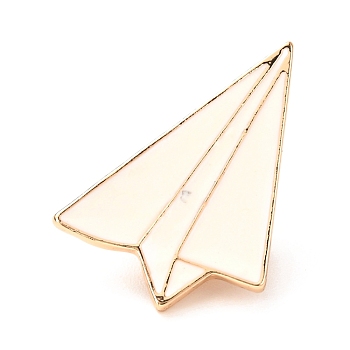 Alloy Enamel Brooches, Enamel Pin, with Butterfly Clutches, Paper Plane, Light Gold, White, 29.5x21x10mm