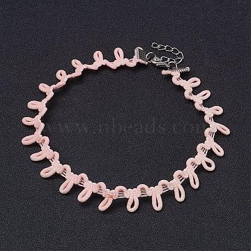 Cloth Gothic Choker Necklaces, with Iron Finding, Platinum, Misty Rose, 11.4 inches(29cm)(NJEW-E085-29C)