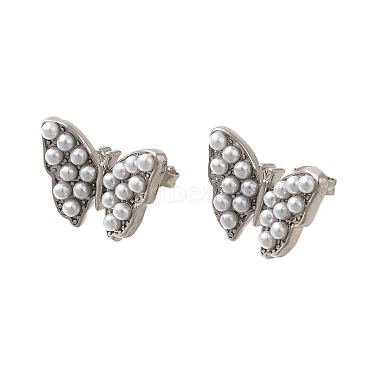 Rack Plating Butterfly Brass & ABS Imitation Pearl Stud Earrings(EJEW-I310-14P)-2