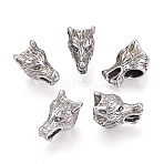 304 Stainless Steel European Style Large Hole Beads, Wolf, Stainless Steel Color, 12.5x10.5x18mm, Hole: 6mm(STAS-T072-143P)