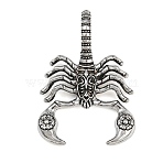 Tibetan Style Alloy Pendants, Scorpion with Flower Charms, Antique Silver, 49x34.5x5.5mm, Hole: 10.5x13.5mm(AL-CBA2376-02AS)