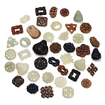 Natural Xiuyan Jade Findings Kits, Mixed Shape, Mixed Shapes, 18~40x18~39x3~15.5mm, Hole: 1.5~5mm(GG-CBA04B0-01)