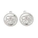 Brass Micro Pave Clear Cubic Zirconia Pendants, Flat Round with  Bowknot Charms, Platinum, 17x15x3mm, Hole: 1.6mm(KK-C259-21P)