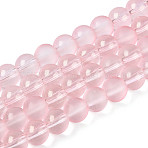 Frosted Transparent Glass Bead Strands, with Gold Powder, Round, Pink, 8mm, Hole: 1mm(X1-GLAA-P065-8mm-03)