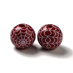 Halloween Printed Spider Webs Colored Wood European Beads, Large Hole Beads, Round, Dark Red, 16mm, Hole: 4mm(X1-WOOD-K007-04E)