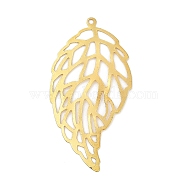 Iron Pendants, Hollow, Leaf, Golden, 42x21.5x0.4mm, Hole: 1.2mm(IFIN-R001-02G)