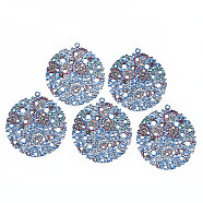 430 Stainless Steel Pendants, Spray Painted, Etched Metal Embellishments, Flower Pattern, Flat Round, Dodger Blue, 45x40.5x0.6mm, Hole: 1.8mm(STAS-T061-25-C02)