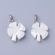 Shell Pendants, with Brass Findings, Four Leaf Clover, Platinum, 19.6~20x13~15x4~4.5mm, Hole: 1.5~2.5x5~6mm(SSHEL-E571-11P)