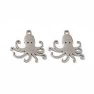 304 Stainless Steel Pendants, Octopus Charm, Stainless Steel Color, 19x20x1.5mm, Hole: 1.8mm(STAS-L020-029P)