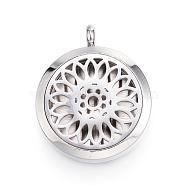 316 Surgical Stainless Steel Diffuser Locket Pendants, with Perfume Pad and Magnetic Clasps, Flat Round with Flower, Stainless Steel Color, 36.5~37x30x6~6.5mm, Hole: 5mm, Inner Diameter: 23mm, 12color/set(STAS-H342-12P)