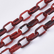 Handmade Acrylic Cable Chains, Imitation Gemstone Style, Two Tone Color, Flat Oval, FireBrick, 19x12x4.5mm, about 39.37 inch(1m)/strand(SACR-N006-009D)