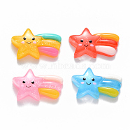 Resin Cabochons, with Glitter Powder, Shooting Star with Smiling Face, Mixed Color, 23~24x15x6mm(X-CRES-N022-24)