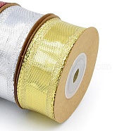 Sparkle Polyester Glitter Power Ribbons, Double Edges with Iron Wires, for Christmas Decoration, Gold, 1 inch(25mm), 10 yards/roll(OCOR-WH0047-29A)