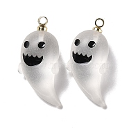 Halloween Transparent Resin Pendant, with Light Gold Tone Metal Loops, Frosted, Ghost, Clear, 23.5x11x9.5mm, Hole: 1.5mm(X-RESI-B010-05B)