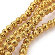 Electroplated Natural Lava Rock Bead Strands, Round, Gold, 10mm, Hole: 1.5mm, about 38~39pcs/strand, 15.27 inch~15.55 inch(38.8~39.5cm)(X-G-E511-01F-10mm)